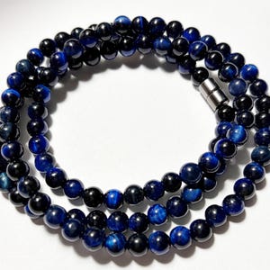 6mm Blue Tiger’s Eye Necklace – Mens Beaded Necklace – Magnetic Clasp – Focus & Confidence Crystal Jewelry – Unisex