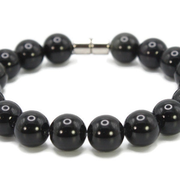 Obsidian Bead Bracelet, Handmade Protective Stone Jewelry for Men/Women Magnetic Clasp, 6-14mm Bead Sizes, Elegant Grounding Accessory