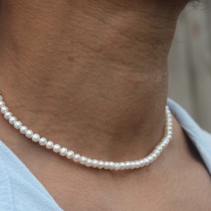 Freshwater Pearl Necklace for Men/Women, 6mm Natural Pearl Neckless, Easy Off Magnetic Clasp, Gift for Her, Gift for Him