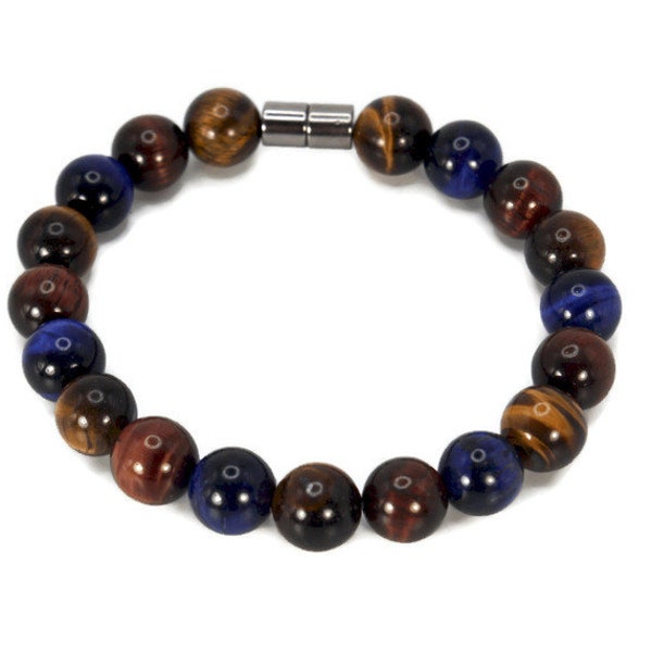 Prism of Power: Red, Blue, and Yellow Tiger Eye Bracelet - Spectrum of Strength