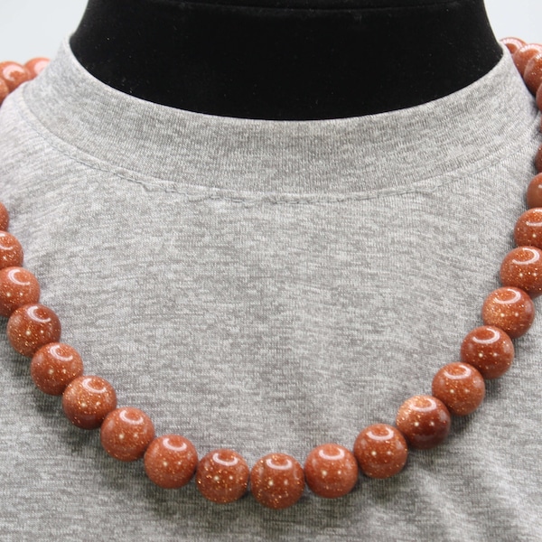 Goldstone Necklace for Men/Women - 12mm Beaded Necklace - Sandstone Jewelry