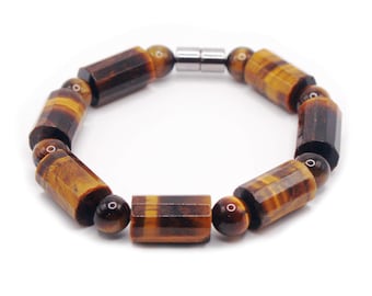 Tiger Eye Bracelet: Faceted Barrel Beads, Spiritual Protection Jewelry