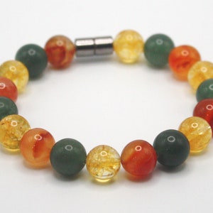 Gemstone Bracelet for Men/Women Citrine Carnelian Aventurine Crystal Bead Bracelet with Magnet Clasp