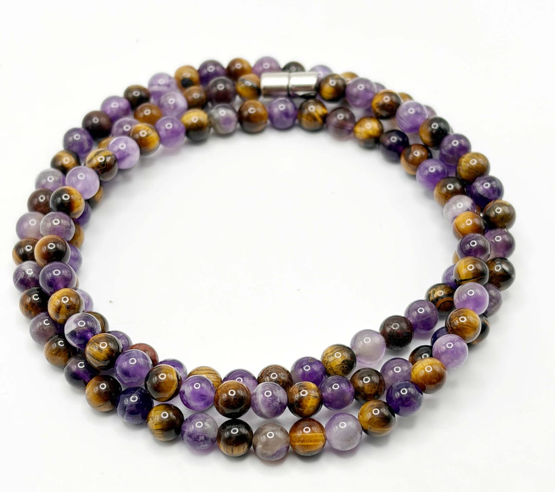 Tiger Eye Amethyst & Necklace – 6mm Gemstone Beaded Neckless ...