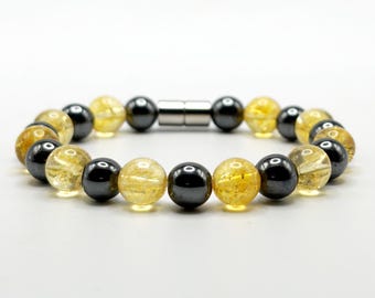 Citrine & Hematite Bracelet – Magnetic Clasp – Wealth Confidence Bracelet – Mens Grounding Jewelry Gift
