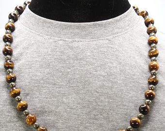 Genuine Tiger's Eye & Pyrite Beaded Necklace