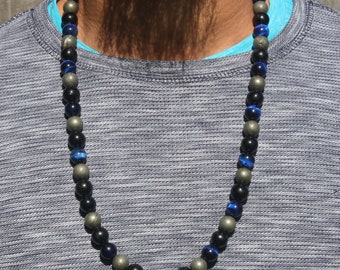Triple Protection Gemstone Necklace: Black Tourmaline, Blue Tiger Eye & Pyrite