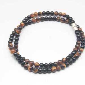 Tiger Eye and Obsidian Necklace for Men/Women Semi Precious Gemstone Jewelry Protection Stones Healing Crystals