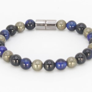 6mm Triple Protection Bracelet for women/men Genuine Gemstone Bracelet - Black Tourmaline - Blue Tiger Eye - Pyrite Healing Crystal Jewelry