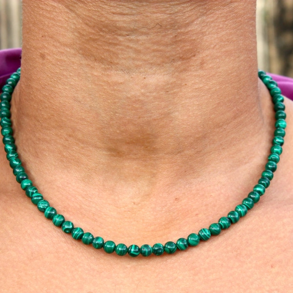 Genuine Malachite Crystal Necklace for Men/Women 6mm/8mm/10mm Bead Size Malachite Jewelry Handmade in USA