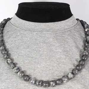 Larvikite Necklace - 10mm Beaded Necklace for Men/Women - Labradorite Necklace