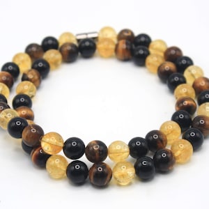 Healing Crystal Beaded Necklace Citrine Tiger Eye Onyx Gemstones with Magnet Clasp