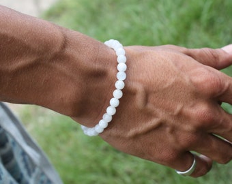 6mm White Moonstone Bead Bracelet