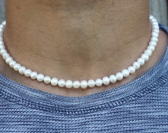 Freshwater Pearl Necklace for Men/Women, 6mm/8mm/10mm Natural Pearl Neckless, Easy Off Magnetic Clasp, Gift for Her, Gift for Him