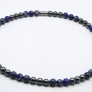 Lapis Lazuli and Hematite Necklace - Gemstone Jewelry for Men/Women - Wisdom and Protection United