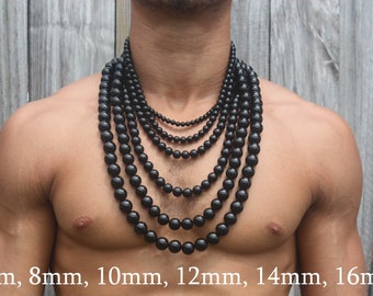 Black Onyx Necklace - Mens Necklace - EMF Protection Necklace - Empath Protection Necklace -  6/8/10/12/14/16mm - Unisex beaded Necklace