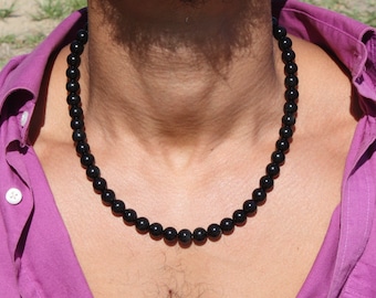 Schwarzer Turmalin Halskette für Männer/Frauen - Empath Schutz Schmuck - EMF Schutz Halskette - 6 mm/8 mm/10 mm Perlendurchmesser