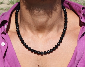 Collar de turmalina negra para hombres/mujeres - Joyería de protección empática - Collar de protección EMF - Diámetro de cuentas de 6 mm/8 mm/10 mm