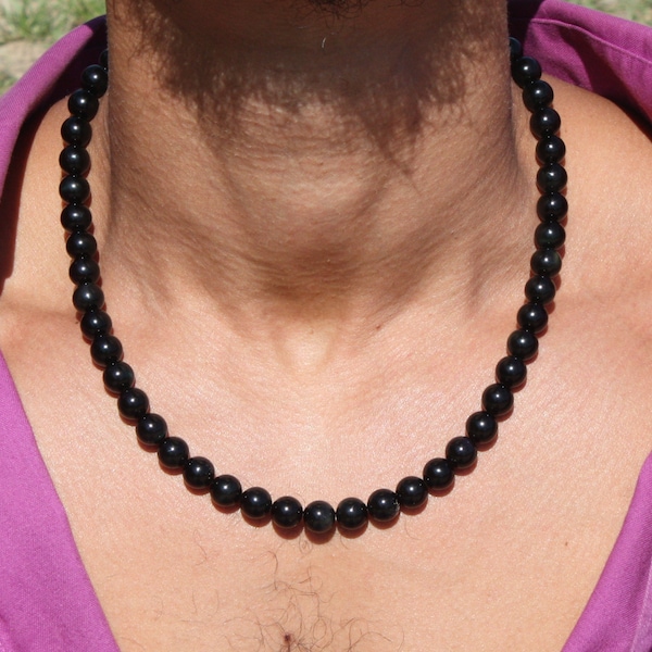 Black Tourmaline Necklace for Men/Women - Empath Protection Jewelry - EMF Protection Necklace - 6mm/8mm/10mm Bead Diameter