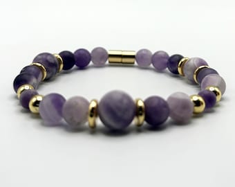 Matte Amethyst Bracelet with Gold Spacers – Magnetic Clasp – Spiritual Awareness Gift – Handmade Jewelry
