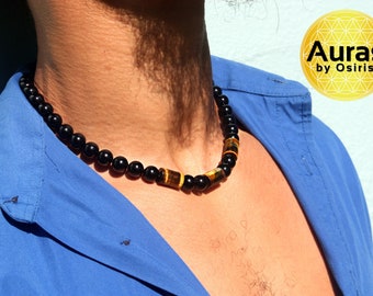 Mens Black Onyx Necklace for Protection Tigers Eye Necklace for Abundance & Prosperity Genuine Gemstone Necklaces Handmade in USA