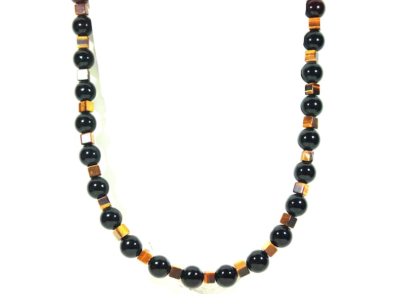 Auras by Osiris Cube Tiger Eye and Onyx Beaded Necklace for - Etsy