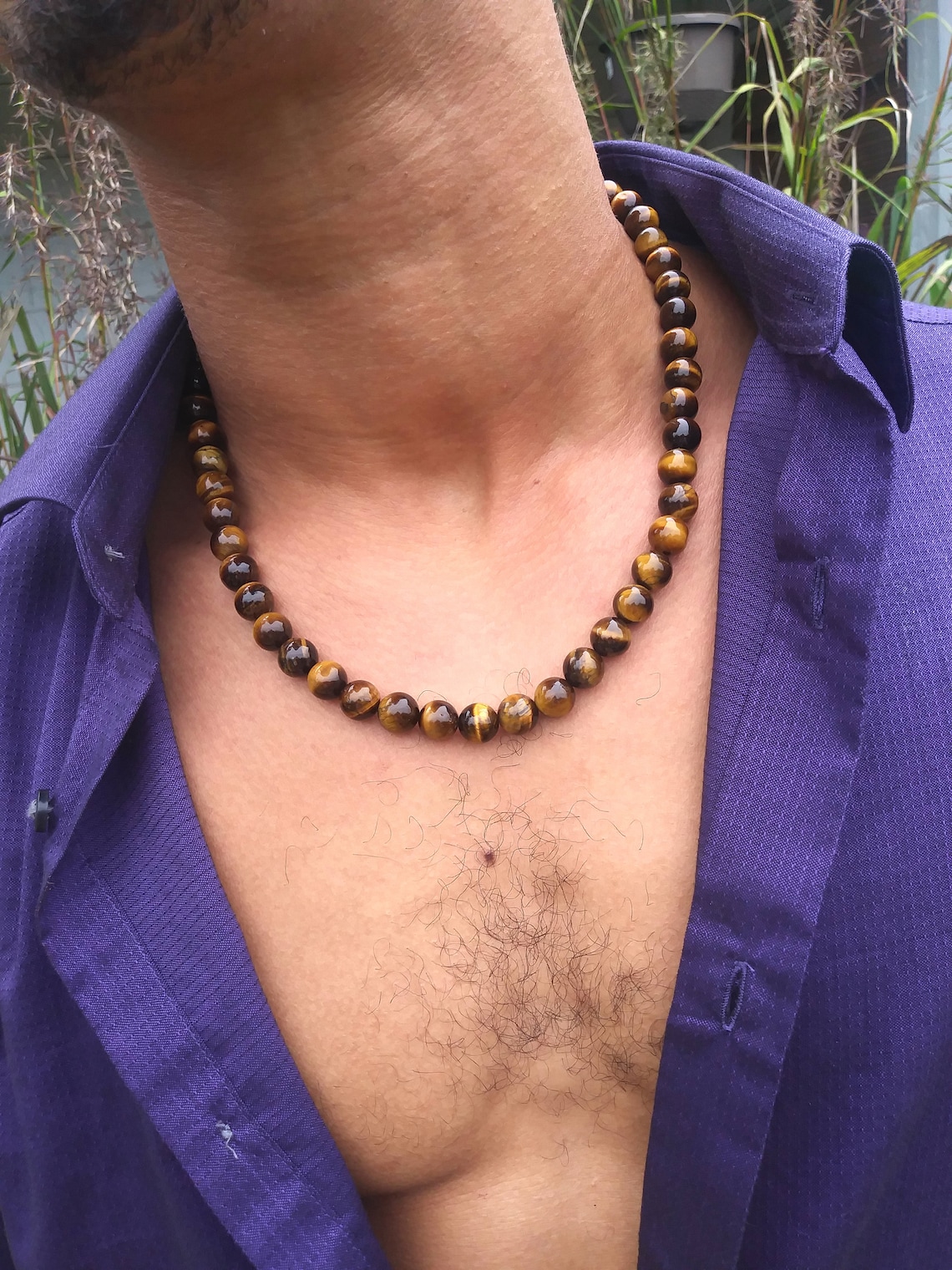 Tiger Eye Necklace Mens Necklace Beaded Necklace Tribal Etsy