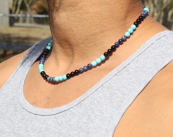 Collier Onyx Lapis Lazuli Turquoise : Bijoux en perles de pierres précieuses