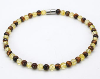 Handmade Tiger Eye & Citrine Beaded Necklace - Healing Gemstone Jewelry
