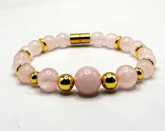 Gemstone jewelry - Rose Quartz - Gold Bracelet - Women's Fashion Accessory - Gift for Mom Wife Daughter