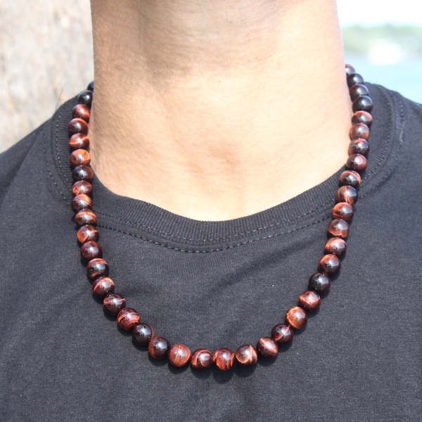 Red Tiger Eye Necklace - Mens Necklace - African jewelry - African Necklace - Tribal Necklace