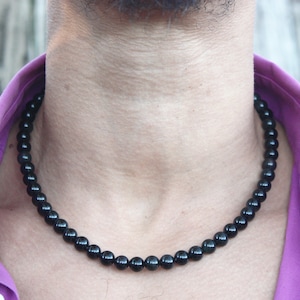 Black Obsidian Necklace - Beaded Gemstone Neckless for Men/Women 8mm Genuine Obsidian Crystal Beads