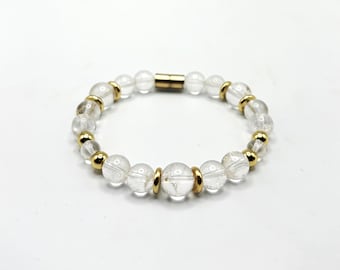 Clear Quartz Bracelet with Gold Spacers – Magnetic Clasp Gemstone Jewelry – Clarity, Focus, & Energy Amplifier