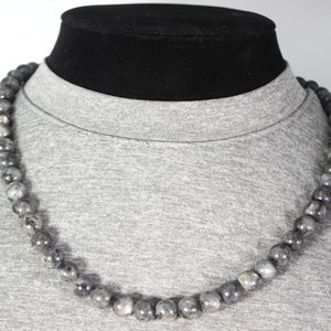 Larvikite Necklace - 8mm Beaded Necklace for Men/Women - Labradorite Necklace