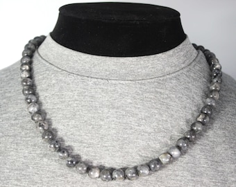 Larvikite Necklace - 8mm Beaded Necklace for Men/Women - Labradorite Necklace