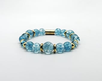 Blue Topaz Bracelet with Gold Spacers – Magnetic Clasp Bracelet – Communication, Clarity & Self-Expression Jewelry