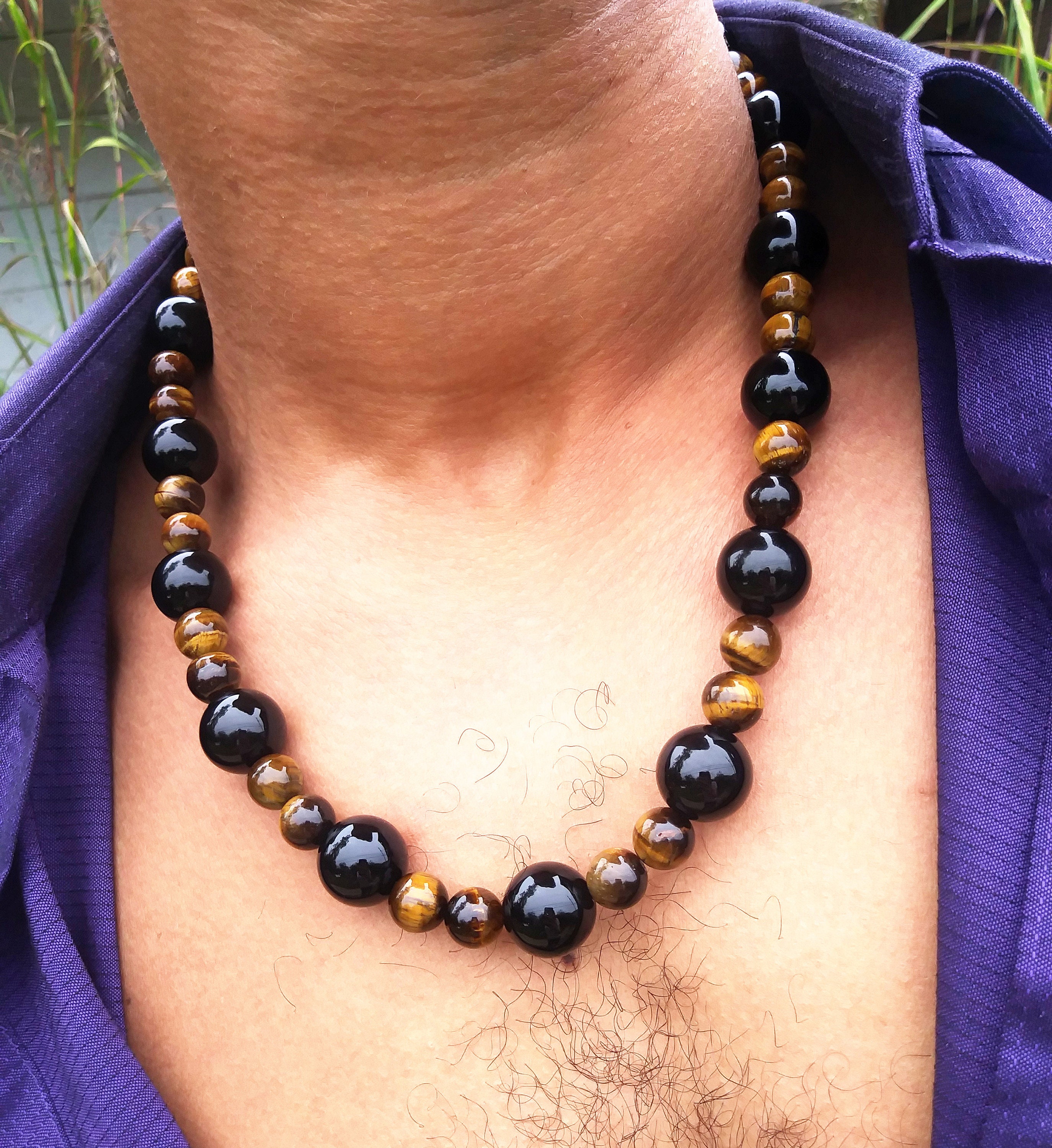 Onyx Tiger Eye Necklace For Men Protection Aura Shielding Etsy