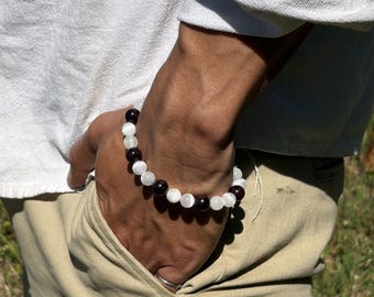 10mm Garnet & 8mm Selenite Bracelet – Magnetic Clasp – Energy Balance Bracelet – Strength and Clarity Jewelry