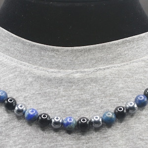 Lapis Lazuli, Obsidian, Elite Shungit Halskette für Männer / Frauen Dreifachschutz Schmuck 8mm echte Edelsteine AAA Grade Magnetverschluss