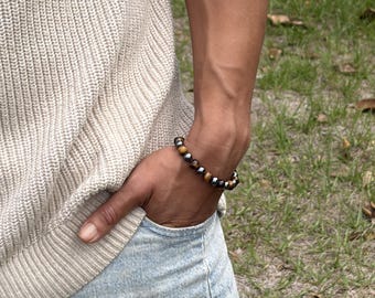 Tiger Eye & Hematite Bracelet – Magnetic Clasp – Mens Grounding Protection Jewelry – Gift for Him