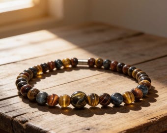 Multi Color Tiger eye necklace red blue yellow tiger eye 12mm