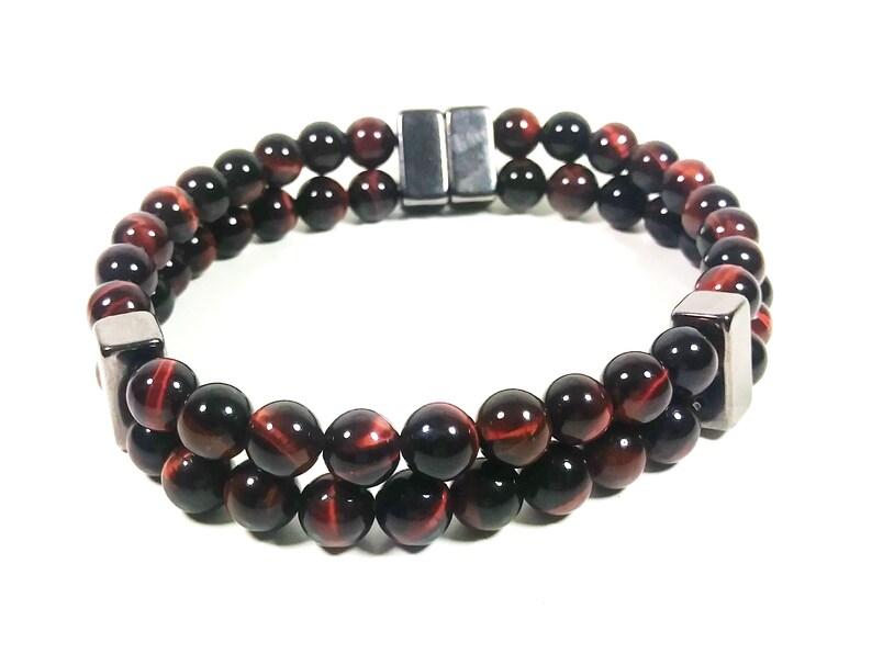 Magnet Therapy Confidence Red Tiger Eye 2 Row Bead Bracelet For Men And Women Motivation
