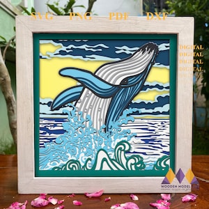 3D WHALE SVG SHADOW Box - Blue Whale Light Box - Whale Layered Template - For Cricut - Silhouette.