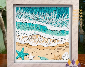 3D SEA WAVE svg, BEACH Shadow Box, Ocean Resin cricut and silhouette digital cutting file.