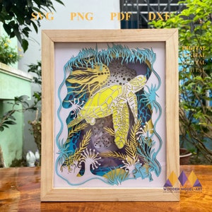 SEA TURTLE Light Box 3D Paper Cut - 3D Shadow Box Layered Svg - Per Cricut - Per Silhouette