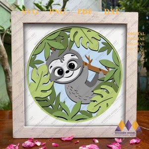 3D BABY SLOTH SVG - Sloth Shadow Box - Pliki Cricut Sloth Svg - Cardstock Svg - Pliki Silhouette