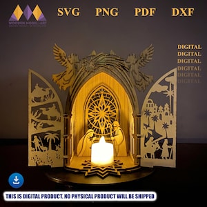 Laser Cut Nativity Scene Candle Holder SVG File: Christmas Table Decor (Digital File)