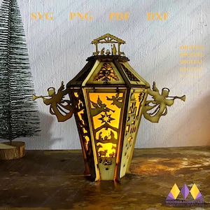 Christmas Lamp Night Light Nativity Lantern Decoration Centerpiece Lampshade Table Candle Holder SVG Digital Download