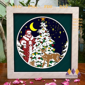 3D SANTA CLAUS Svg Shadow Box, Renne, Lapin, Noël pour cricut - pour silhouette