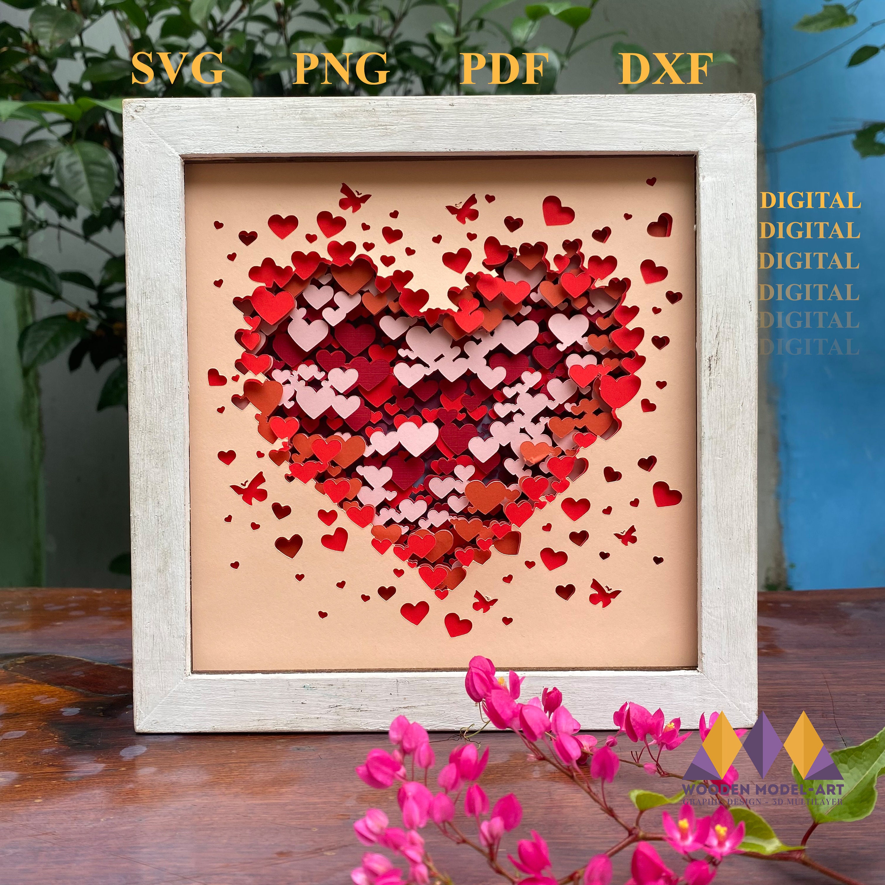 3D Heart SVG Shadow Box: Valentine's Day Light Box (digital Download ...